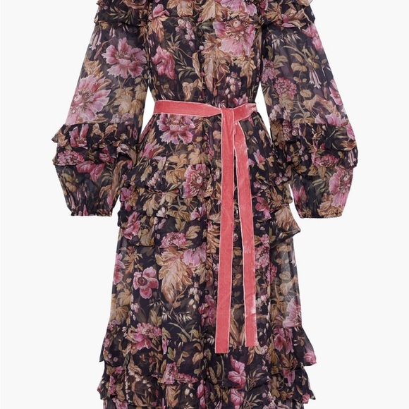 ZIMMERMANN Lucky Silk Chiffon Purple Ruffle Dress 1 $1,350 - Picture 2 of 8